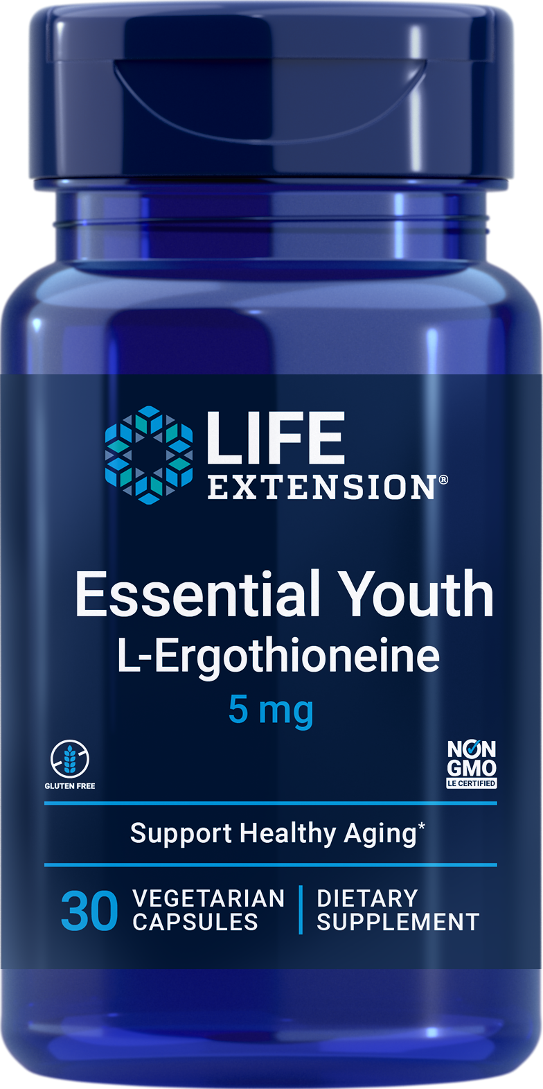 Life Extension Essential Youth L-Ergothioneine, 30 vegetarische Kapseln mit zellschützenden Eigenschaften, die die Langlebigkeit fördern können